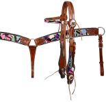 Hair On / Animal Print / Rawhide Braided Bridle and Breast Collar Sets