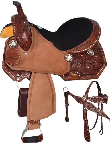 15", 16" Double T Barrel Style Saddle Set with Floral Tooling
