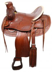 16" Wade style ranch saddle with square front. Made by Buffalo Saddlery
