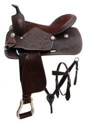 16" Economy style saddle set with floral and basket weave tooling