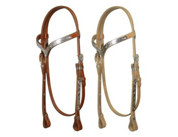 Showman Leather silver 'V' brow headstall with reins