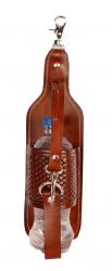 Showman Basketweave tooled leather bottle holder with scissor snap attachment