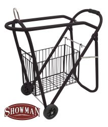 Showman Western or English rolling saddle rack with removable tack basket