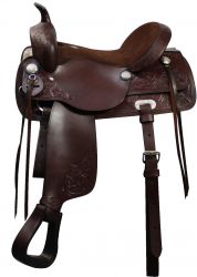 16", 17" Double T Pleasure Style Saddle with silver conchos. Full QH Bars