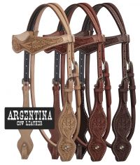 Showman Argentina Cow Leather Tapered Browband Headstall with Floral Tooling