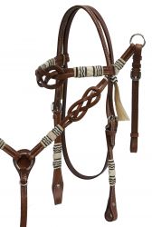 Showman Celtic knot headstall and breast collar set with rawhide braided accents