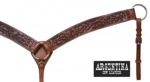 Showman 2" Argentina cow leather breast collar with oak leaf tooling