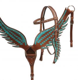 Showman Teal angel wing headstall and breast collar set