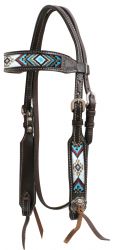 Showman Dark chocolate Argentina cow leather headstall with beaded inlays