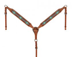 Showman 1.75" wide light Argentina cow leather breast collar with beaded inlay