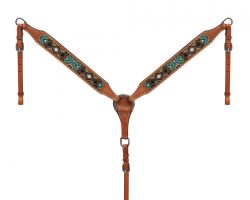 Showman 1.75" wide medium Argentina cow leather breast collar with beaded inlay