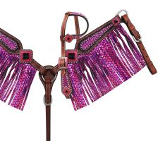 Showman Mini Size Purple metallic snake print headstall and breast collar set