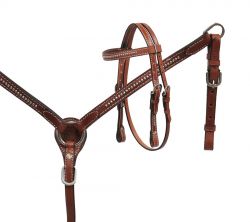 Showman Mini Size Medium leather headstall and breast collar set with silver studs
