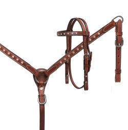 Showman Mini Size Medium leather headstall and breast collar set with crystal rhinestone studs