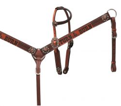 Showman Copper shimmer leather "Turn N Burn" headstall and breast collar set