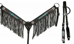 Showman Black and turquoise nylon single-ear headstall and breast collar set