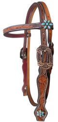 Showman Argentina cow leather browband headstall with turquoise concho