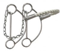Showman Stainless steel hackamore with wax coated twisted rope noseband. 6" cheeks