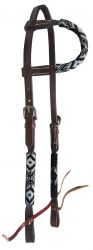 Showman Beaded one ear Argentina Cow Leather headstall with southwest design - black and white