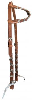 Showman Argentina cow harness Leather one ear headstall with hair on cowhide lacing