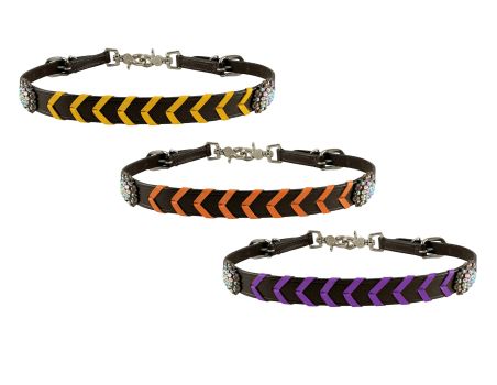 Showman Leather wither strap with colorful rawhide lacing