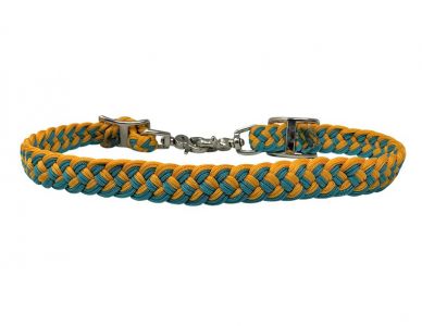 Showman Braided Nylon Wither Strap with scissor snap end - yellow and teal