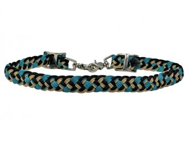 Showman Braided Nylon Wither Strap with scissor snap end - tan, blue, and black