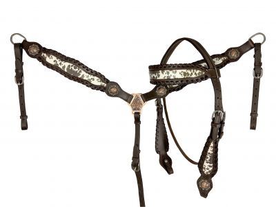 Showman Cowhide Print Browband Headstall and Breast collar Set