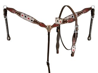 Showman Rider's Luck Tooled Leather Browband Headstall and Breast Collar Set