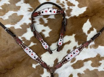 Showman Rider's Luck Tooled Leather Browband Headstall and Breast Collar Set #4