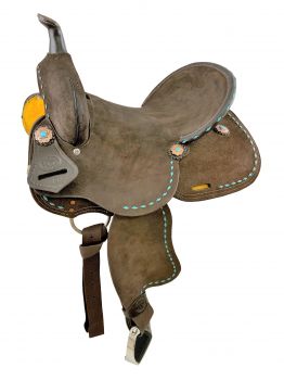 14", 15" Double T Barrel style saddle with Teal buckstitch accents