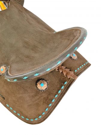 14", 15" Double T Barrel style saddle with Teal buckstitch accents #2