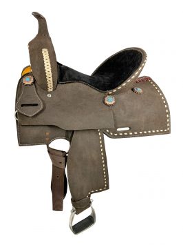 14" Double T Barrel style saddle with White buckstitch accents