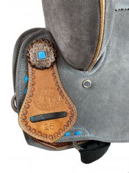 15" Double T Gray Suede Barrel Style Saddle With Teal Buckstitching #2