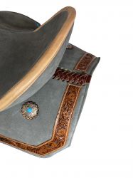 15" Double T Gray Suede Barrel Style Saddle With Teal Buckstitching #3