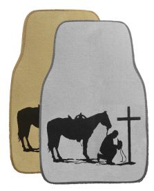 26" X 17" Praying cowboy floor mats for car or truck. Sold in pairs