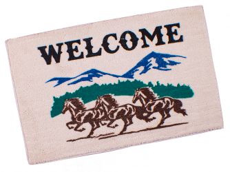 27" x 18" "Welcome" Running Horses in the Mountains floor mat
