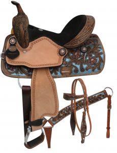 14", 15" Double T barrel style saddle set with metallic painted tooling