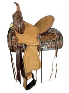 12" Double T Youth ranch style saddle with Two-Tone floral tooling