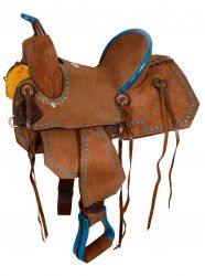 12" Double T Youth/Pony Chocolate Roughout Barrel Saddle with buckstitch