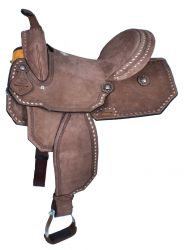 15" Double T Chocolate Brown Roughout Barrel Style Saddle