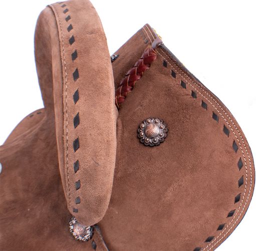 12", 13" Double T Youth&#47;Pony Chocolate Roughout Barrel Saddle with extra deep seat and buckstitch trim #3