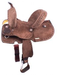 10" Double T Youth Hard Seat Barrel style saddle with extra deep seat and buckstitch trim