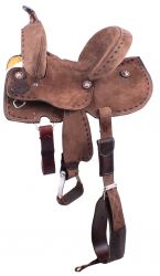 12", 13" Double T Youth/Pony Chocolate Roughout Barrel Saddle with extra deep seat and buckstitch trim