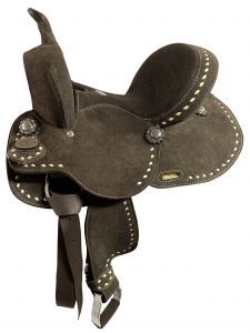 12" Double T Barrel style saddle with Dark Brown Rough out leather