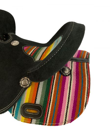 12" Double T Youth Black Roughout Barrel Saddle with Serape Wool Rug Accents #3