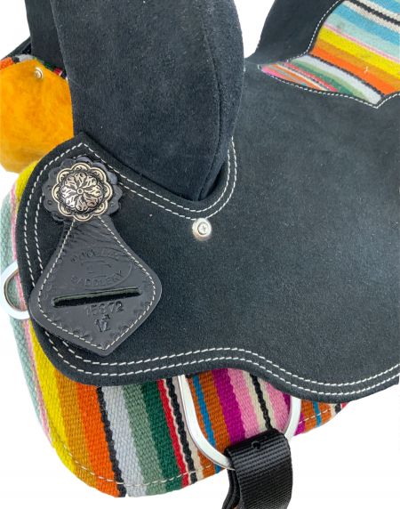 12" Double T Youth Black Roughout Barrel Saddle with Serape Wool Rug Accents #2