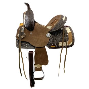 Double T Wild West Floral Roughout Barrel Saddle - 10 Inch