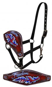 Showman FULL SIZE Leather bronc halter with painted " Freedom" design