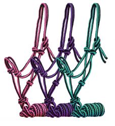 Showman Pony/Small Horse Braided nylon cowboy knot rope Halter with 7' lead